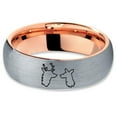 thumbnail image 2 of Tungsten Deer Staring Doe Love Engraved Band Ring 7mm Men Women Comfort Fit 18k Rose Gold Dome Brushed Gray Polished, 2 of 4