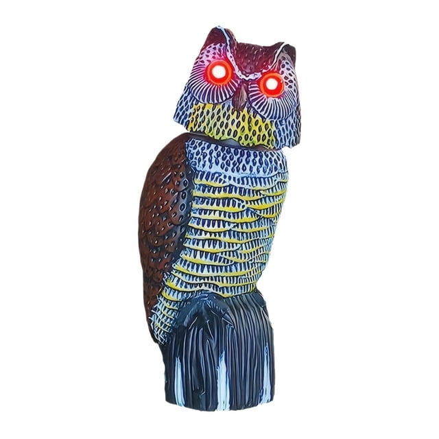 Matsuzay Lindo espantapájaros de búho con ojos brillantes y cabeza giratoria, dispositivo a prueba de aves con cabeza giratoria para Jardín y Patio
