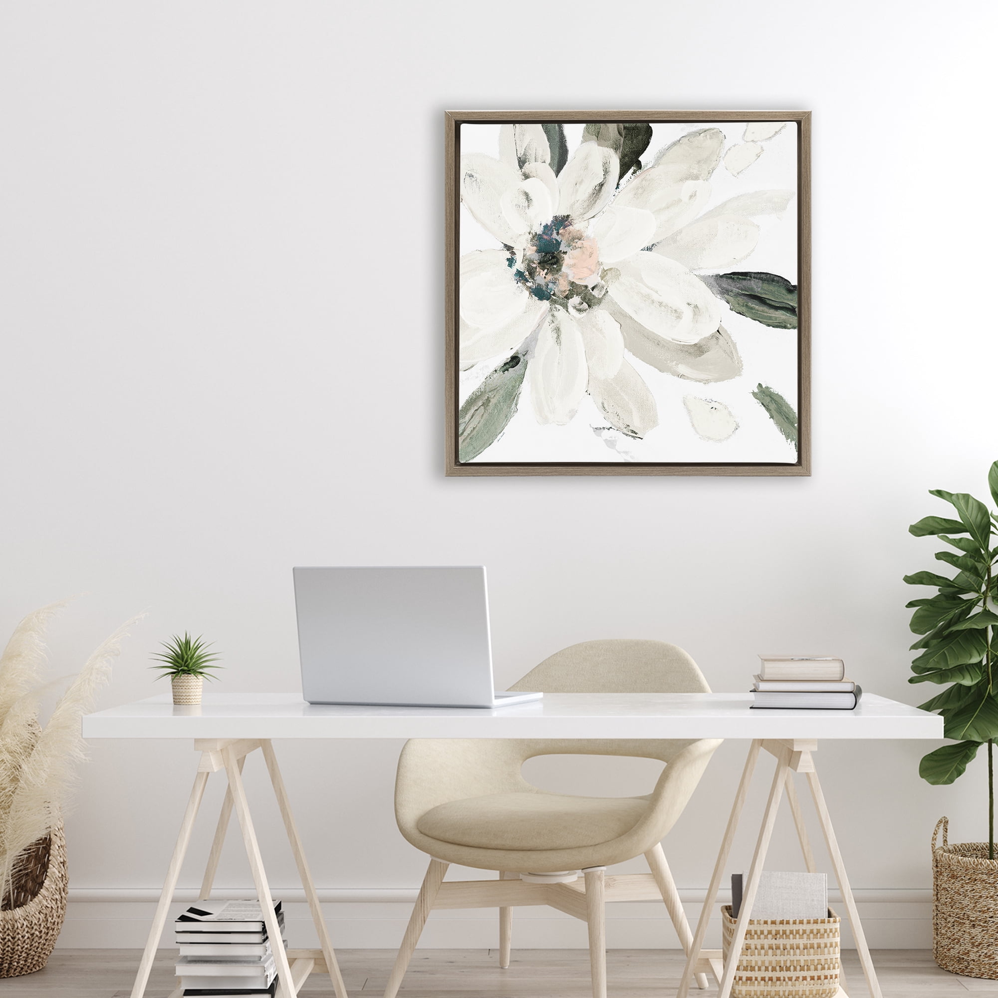 Stupell Industries Naturally Blooming White Flower Brown Framed Floater Canvas Wall Art, design by Lanie Loreth