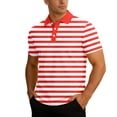 thumbnail image 2 of Men's Polo Shirts Short Sleeve Knit Striped Print Breathable Top Business Leisure Summer Golf Shirts Red XL, 2 of 5