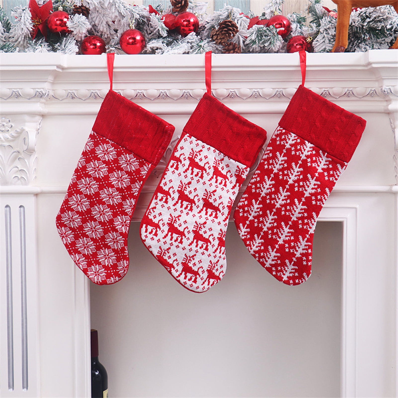 Mini Christmas Stockings Set, Small Rustic Felt Red Plaid Xmas