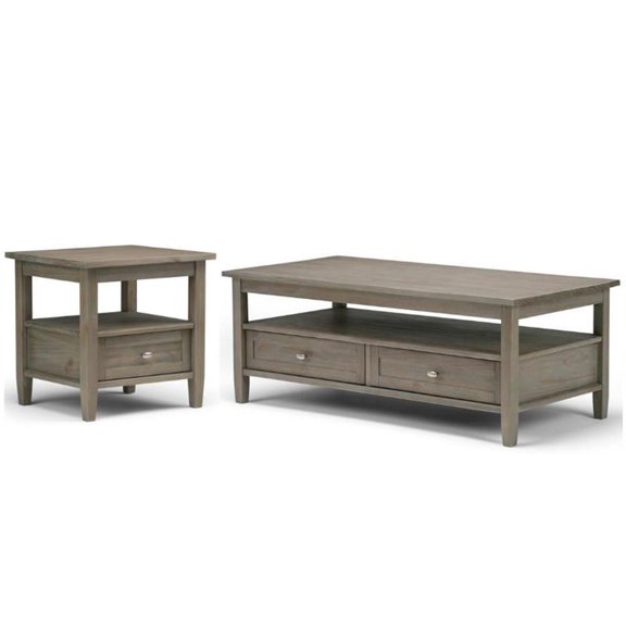 Home Square 2-Piece Set with 48" Coffee Table and 20" End Side Table in Gray