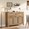 thumbnail image 4 of 45" High-Leg Rattan Sideboard Buffet, Boho Farmhouse Credenza with 3 Doors, 2 Drawers and Adjustable Shelves for Multi-Room Storage, 4 of 9