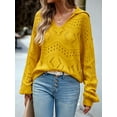 thumbnail image 3 of Arvbitana Women's Loose Knit Sweater Hollow-Out Long Sleeve Lapel Pullover Jumper Tops Teen Girls Casual Solid Color Knitwear, 3 of 8