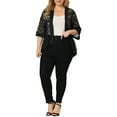 thumbnail image 2 of Agnes Orinda Women's Plus Size Valentines Day Lace Crochet Cardigan Casual 3/4 Sleeves Sheer Lightweight Summer Cover Up 1X Black, 2 of 8