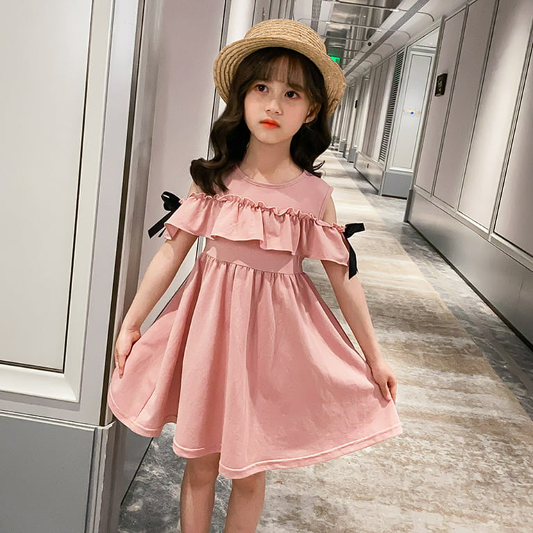 Aayomet Fall Dresses For Girls Girls Dresses Casual A-line Ruffled Button  Long Sleeve Corduroy Swing Dress,Pink 12-13 Years 