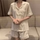 thumbnail image 5 of Pijama de seda de hielo para mujer, traje de dos piezas fino de verano de manga corta de seda artificial para el hogar, 5 of 5