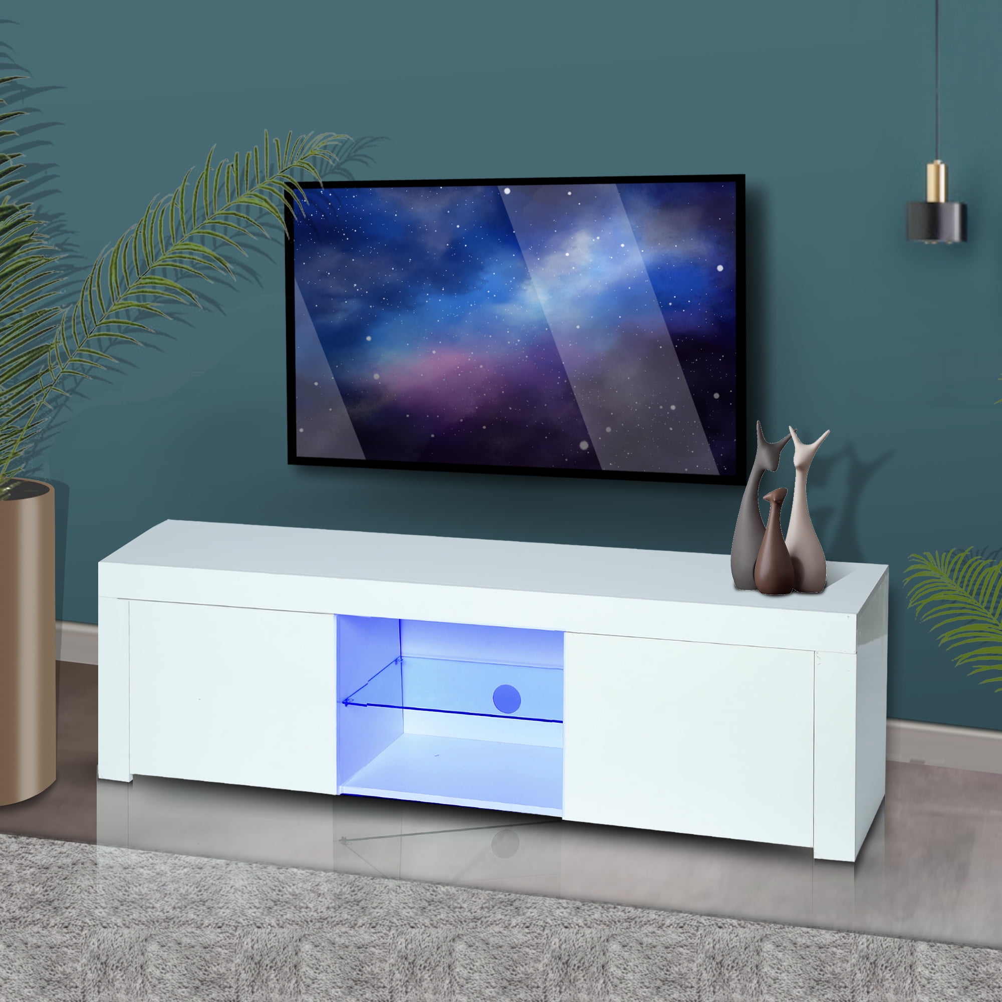 Private Jungle Morden TV Stand with LED Lights, High Glossy Front TV Cabinet, Assembled in Lounge Room, Living Room or Bedroom, White Private Jungle Morden TV Stand with LED Lights, High Glossy Front TV Cabinet, Assembled in Lounge Room, Living Room or Bedroom, White