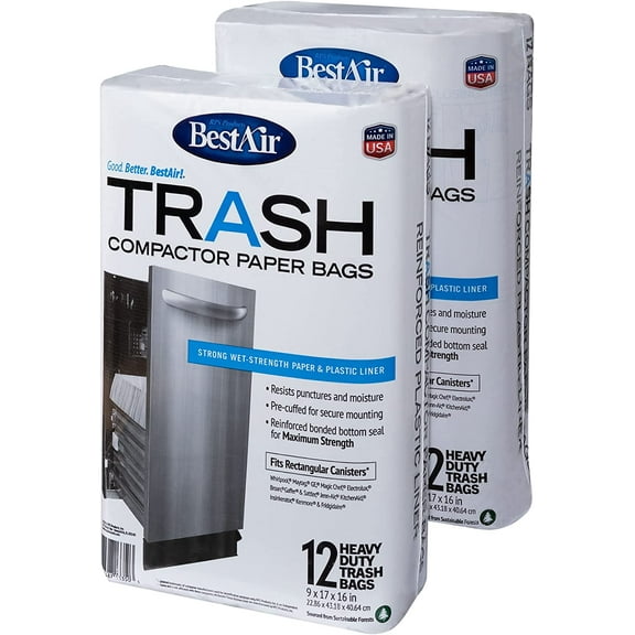 BestAir WMCK1335012-2 Heavy Duty Trash Compactor Pieces, 16'' D x 9'' W x 17'' H, 24 Count (Pack of 2), Brown