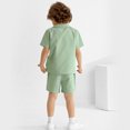 thumbnail image 4 of Usaibhir Baby Boy Cotton Linen Shorts Set Solid Color Short Sleeve Button Down T-Shirt Tops and Shorts Summer Outfit Clothes 12M-5T, 4 of 11