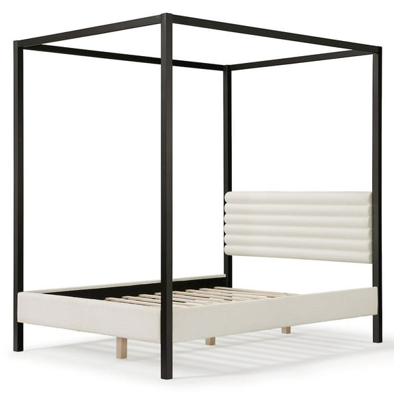 Furniture of America Elra Adult Queen Wood Mattress Ready Bed with Canopy Frame, White