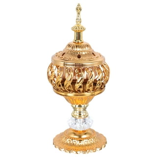 AM Bakhoor Charcoal Incense Burner - Oud Frankincense Resin Burner 10.5  Inches Tall - for Bakhoor Oud Incense Sticks Cones - Luxury Filigree (Gold)