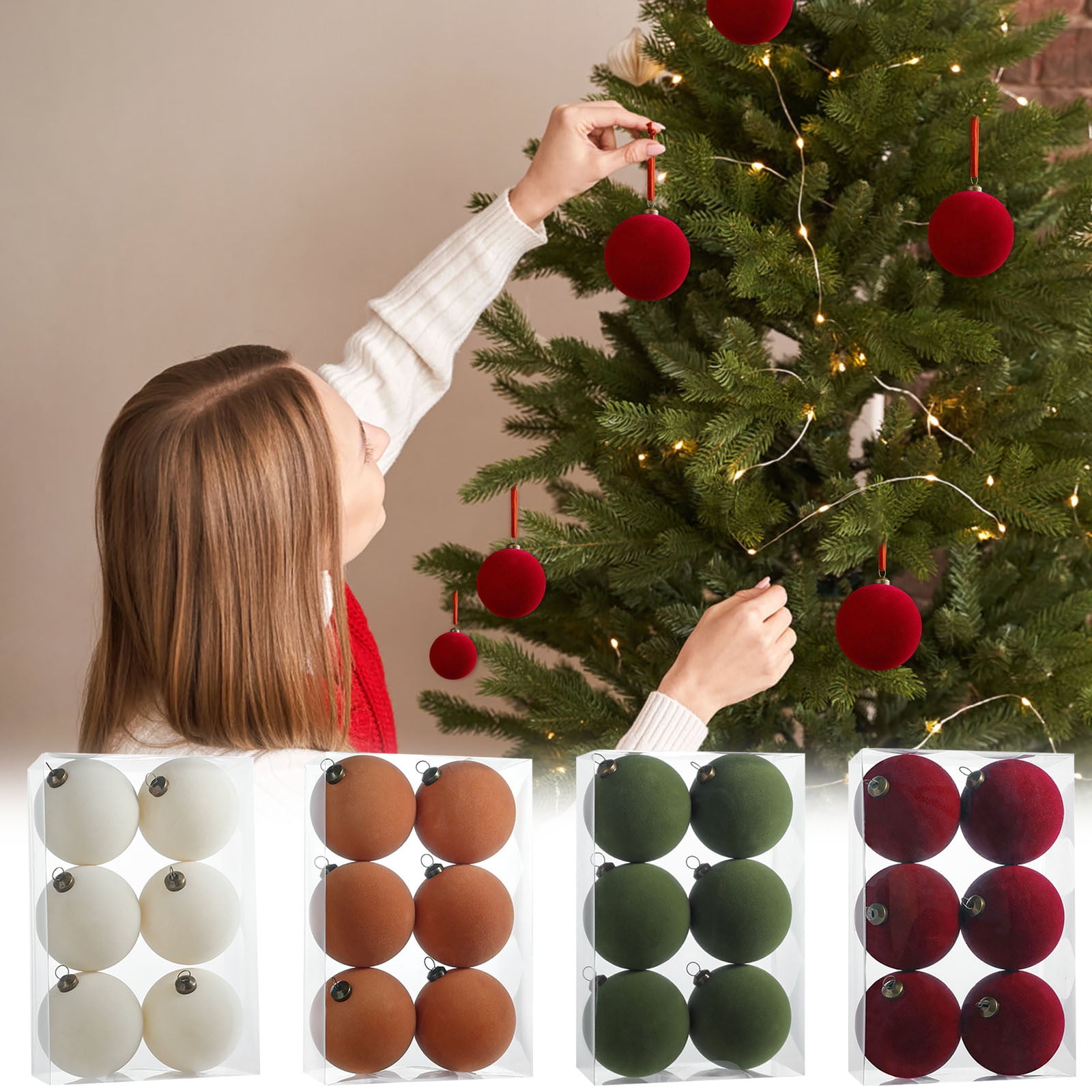 Kdkad 3.15 Inch Velvet Christmas Balls Ornaments, 6-Pack Soft Flocked Shatterproof Ball Decor for Xmas Tree, Baby Shower, First Christmas & Party Decorations
