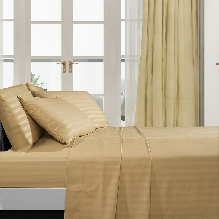 SHCKE Bed Sheet Set Dobby Stripe 100% Cotton Sateen 400 Thread