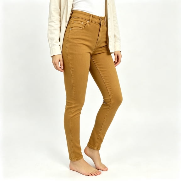 Women's High Waist Tan Skinny Jeans with Pockets, Stretch Casual Long Denim Pants