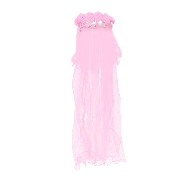 Tocado floral de moda para niñas, velo, corona de flores para boda, encaje de cristal con perla (rosa)