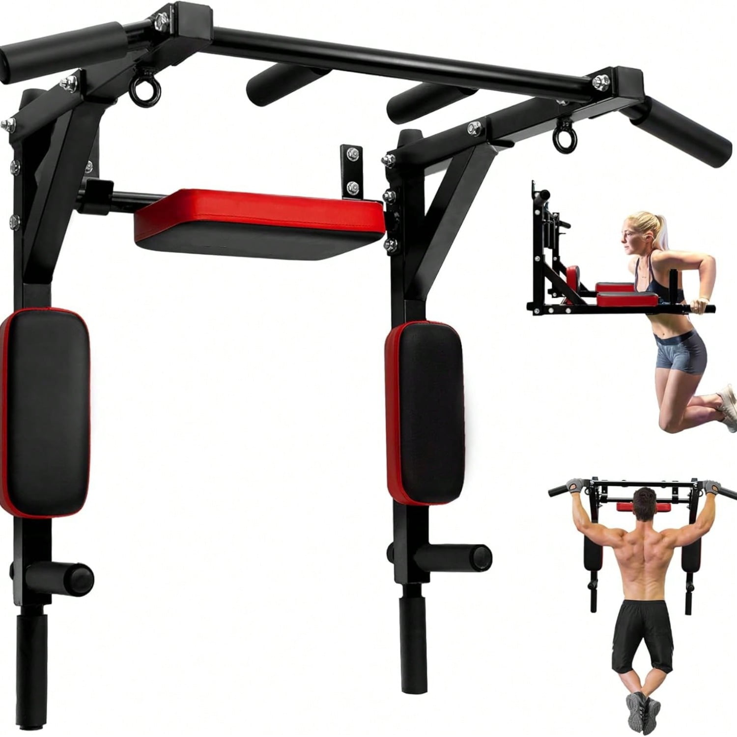 PLKJ Black Pull Up Bar Wall Mounted - Multifunctional Wall Mounted Pull Up Bar For Home Gym Workout Strength Training Equipment