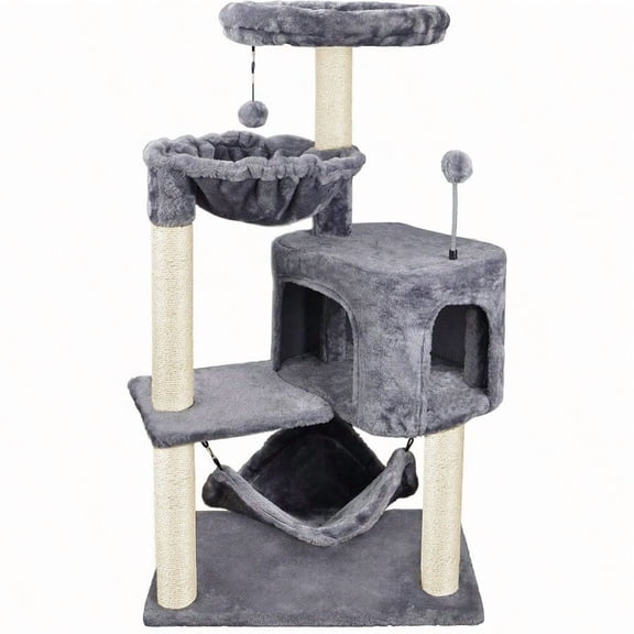 Cat Tree With Cat Condo And Big Hammock Grey