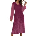 thumbnail image 1 of Wo-Fusoul Robe Patchwork en Velours et Chiffon pour Femmes, Robe Midi à Manches Longues à Col en V, Tenue Élégante pour Fête et Cocktail, 1 of 9