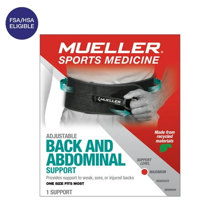 Mueller Green Adjustable Back and Abdominal Support, Black, One Size Fits Most