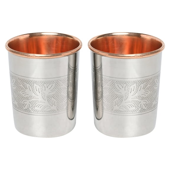 HealthGoodsIn - Set of 2 Outer Stainless Steel and Inner Pure Copper Tumbler - 250 Ml (8.45 US Fluid Ounce) Capacity