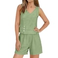 thumbnail image 6 of Women's Two Piece Set, Sleeveless Tank Top and Shorts Outfit, Casual Cotton Linen Blend Summer Shorts Set, Summer Outfits for Women and Beach Vacation Outfit Sets-Green, 6 of 7