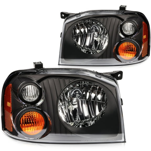 cciyu Headlight Assembly Replacement for 2001-2004 For Nissan For Frontier XE Black Chrome Housing Clear Lens Amber Driver and Passenger Side NI2502131,NI2503131