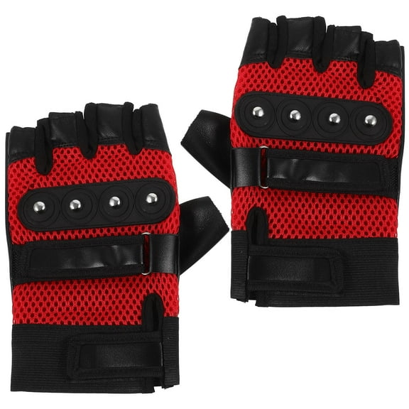 PBPBOX 1 Pair Half Finger Sport Cycling Gloves Anti-slip Gloves for Biking Women Red PU Leather