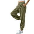 thumbnail image 2 of Women?s Solid Color Plush Long Pants, Elastic Waist Jogger Pants, 2 of 9