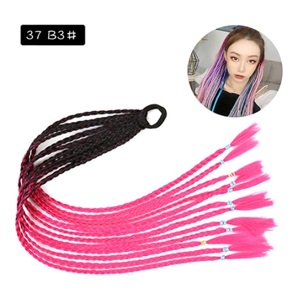 Zhuge 2 extensiones de cabello trenzado de colores con cola de caballo, accesorios para trenzas, extensiones de cabello con bandas de goma sintéticas para mujeres, de negro a rosa claro