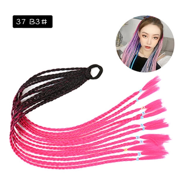 Zhuge 2 extensiones de cabello trenzado de colores con cola de caballo, accesorios para trenzas, extensiones de cabello con bandas de goma sintéticas para mujeres, de negro a rosa claro