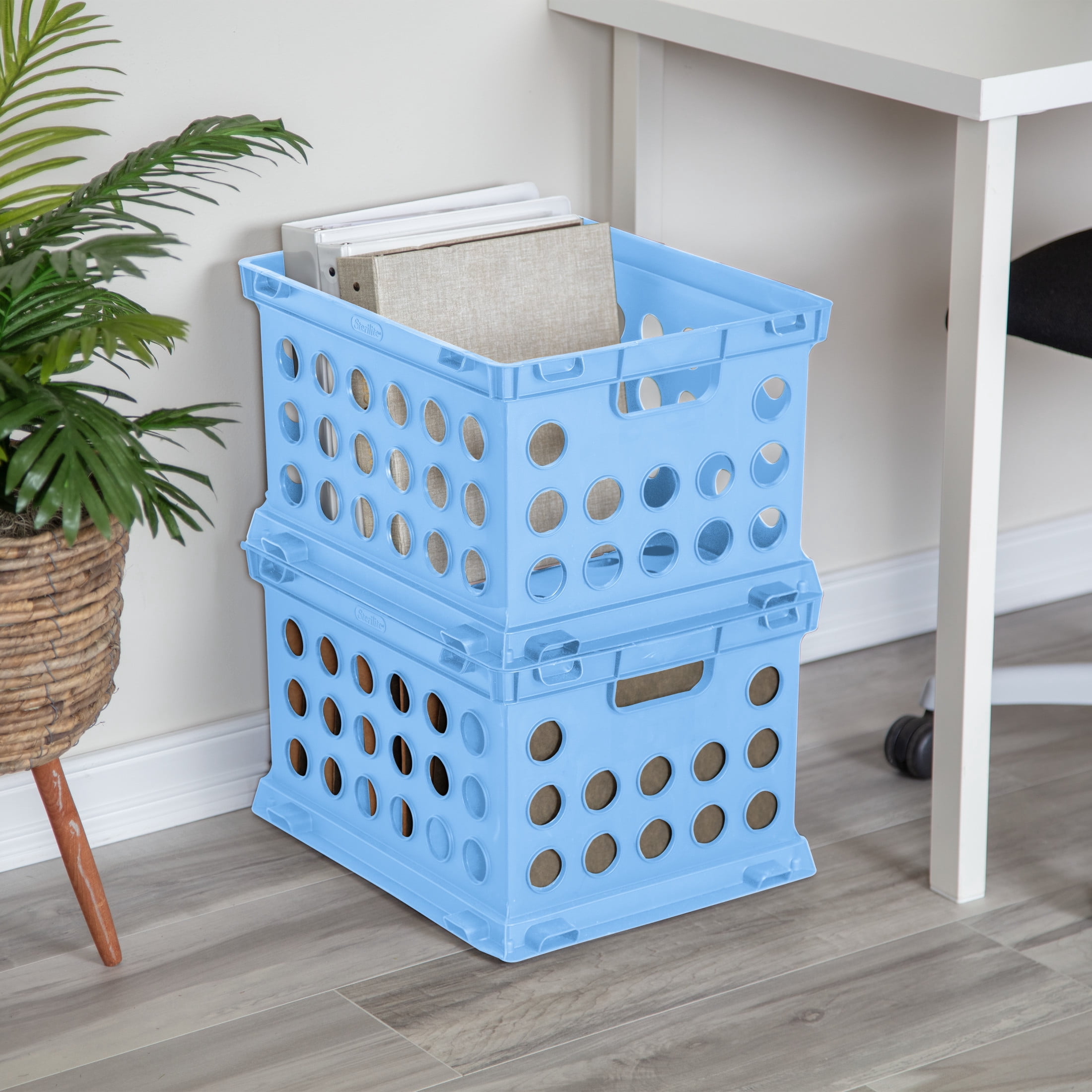 Sterilite File Crate, Versatile Plastic Storage Bin with Through Handles, Fits Letter & Legal-sized Hanging Files, Stackable, Blue