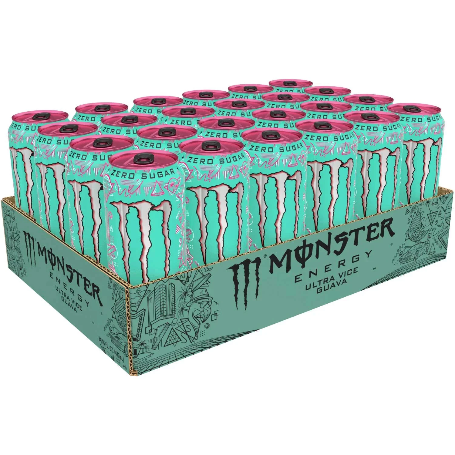 Monster Energy Ultra Vice Guava Energy Drink Sugar Free, Pack of 24, 16 Ounce