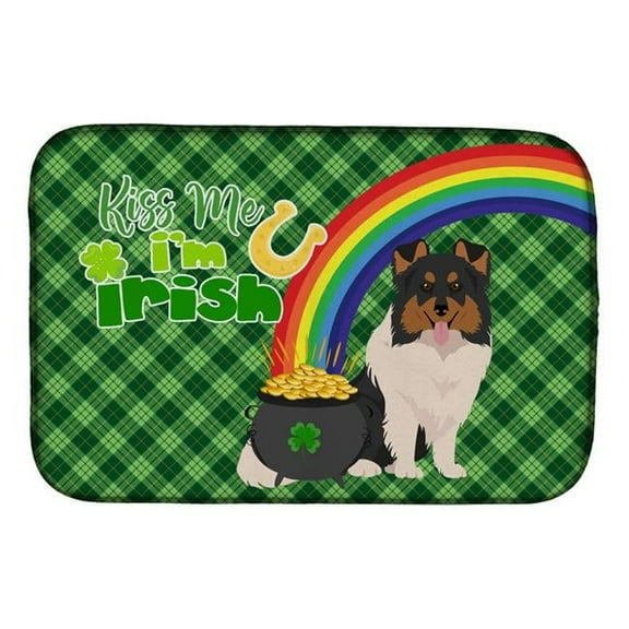 Tricolor Sheltie St. Patricks Day Dish Drying Mat