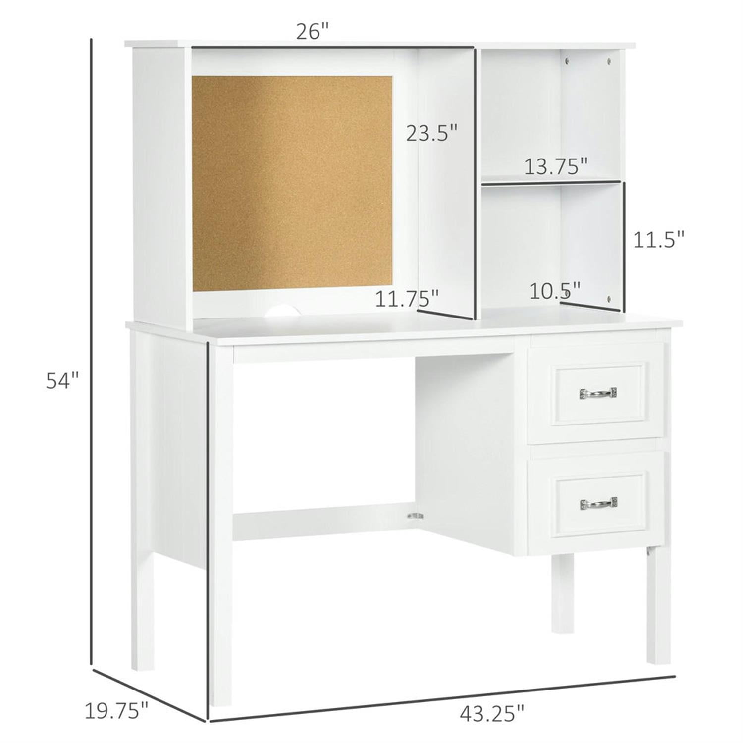 Demi Bonn Modern Office Desk with Cable Hole, Drawer and Storage Shelves, Home Computer Desk for Living Room, Office, Study Writing Table PC Desks, White