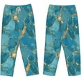 thumbnail image 2 of PISONIC Turquoise Marble With Gold Printed Women's Pajama Pants, Comfy Pajama Bottoms With Pockets&Drawstring, 2 of 7