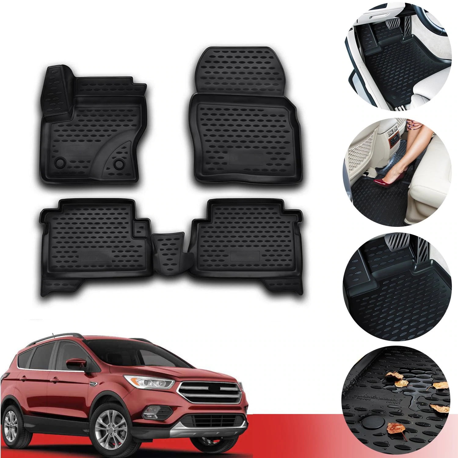 Rear OsoTorero Floor Mats for 13-19 Ford Escape Full Set Liners Heavy Duty Rubber 1st and 2nd Row: Front Custom fit TPE Floor Liners for 2013-2019 Ford Escape