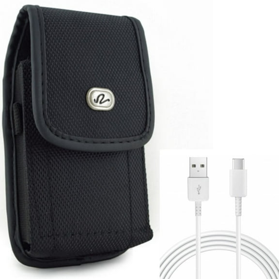 Rugged Case Belt Clip w Type-C 10ft USB-C Cable for Samsung Galaxy A53 5G,A33 5G Phones - Holster Canvas Cover Pouch, Charger Cord Power Wire USB