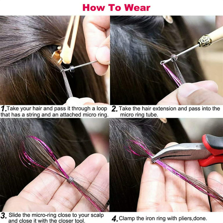 6pcs Hair Tinsel Kit 48Inch Glitter Tinsel Hair Extensions, Human Hair Extensions, Sparkling Shiny Hair Tinsel Strands Kit Heat Resistant for Women