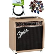 Fender Acoustasonic 15 Acoustic Guitar Amplifier - Brown and Wheat Bundle with Instrument Cable, 24 Picks, and Austin Bazaar Polishing Cloth