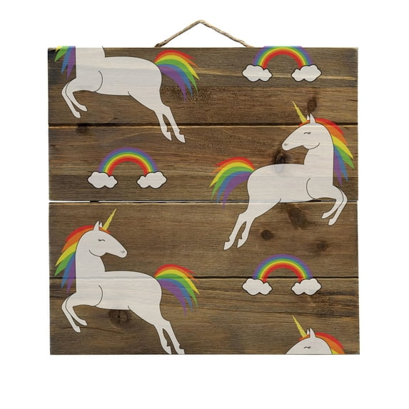 Rainbows & Unicorns - Decorative REAL WOOD Wall Art - Faux Pallet Look