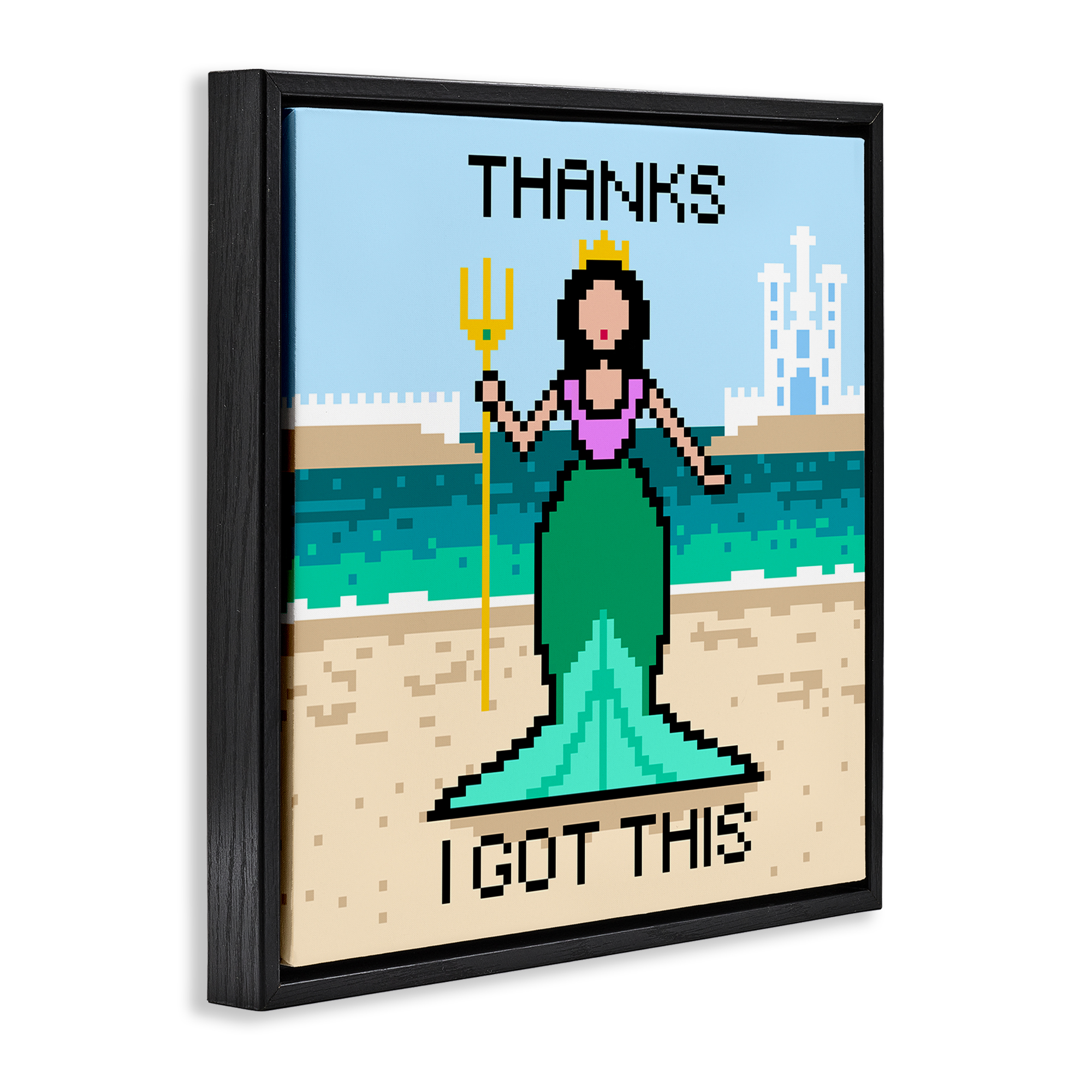 Stupell Industries I Got This Pixel Mermaid People Painting Black Floater Framed Canvas Art Print Wall Art, 25 x 25