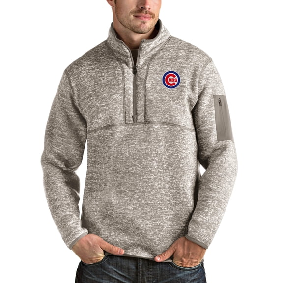 Men's Antigua Oatmeal Chicago Cubs Fortune Quarter-Zip Pullover Jacket