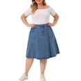 thumbnail image 2 of Unique Bargains Women's Plus Size Denim Casual A-Line Midi Skirt with Pockets, 2 of 6