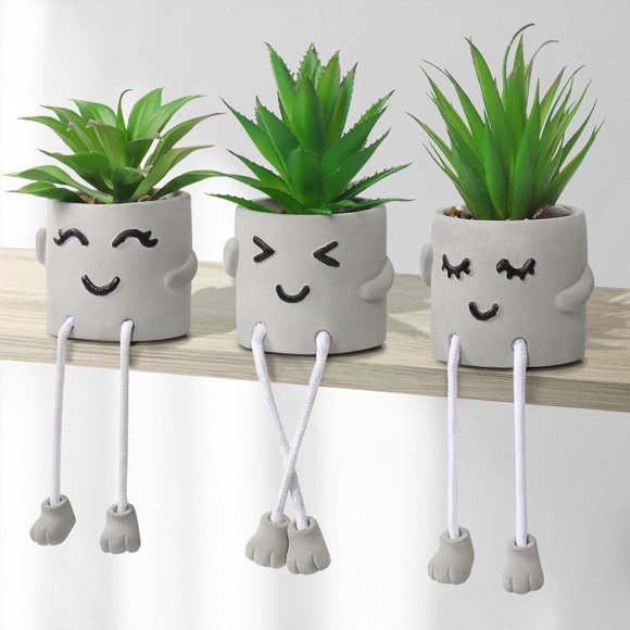 Betylifoy Plantes Succulentes Créatives Fausses avec Pots en Ciment Gris 3 Pcs Petites Plantes Artificielles Mignonnes Mini Succulentes en Pot avec Pied Suspendu pour Décoration de Bureau à Domicile Salle de Bain Étagère de Bureau