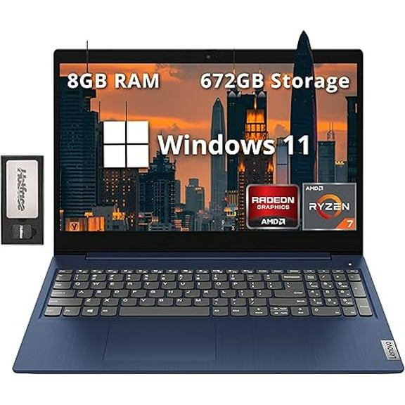 Lenovo IdeaPad 15.6 Full HD Laptop, AMD Ryzen 7 5825U Processor, 8GB RAM, 672GB Storage(512GB SSD 160GB Docking Station Set), AMD Radeon Graphics, Number Pad, Backlit Keyboard, Windows 11, Abyss Blue