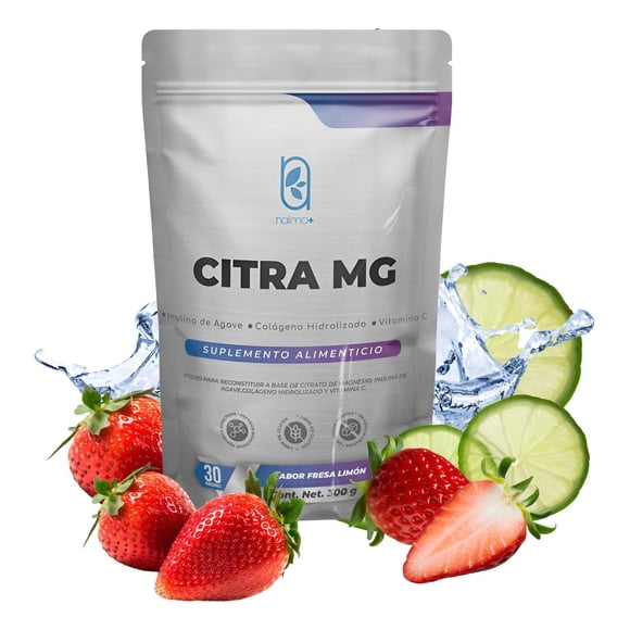 NAIMA Citra Mg 300 g, Sabor Fresa-Limón | Suplemento en Polvo 100 % Puro y Natural a Base de Citrato de Magnesio