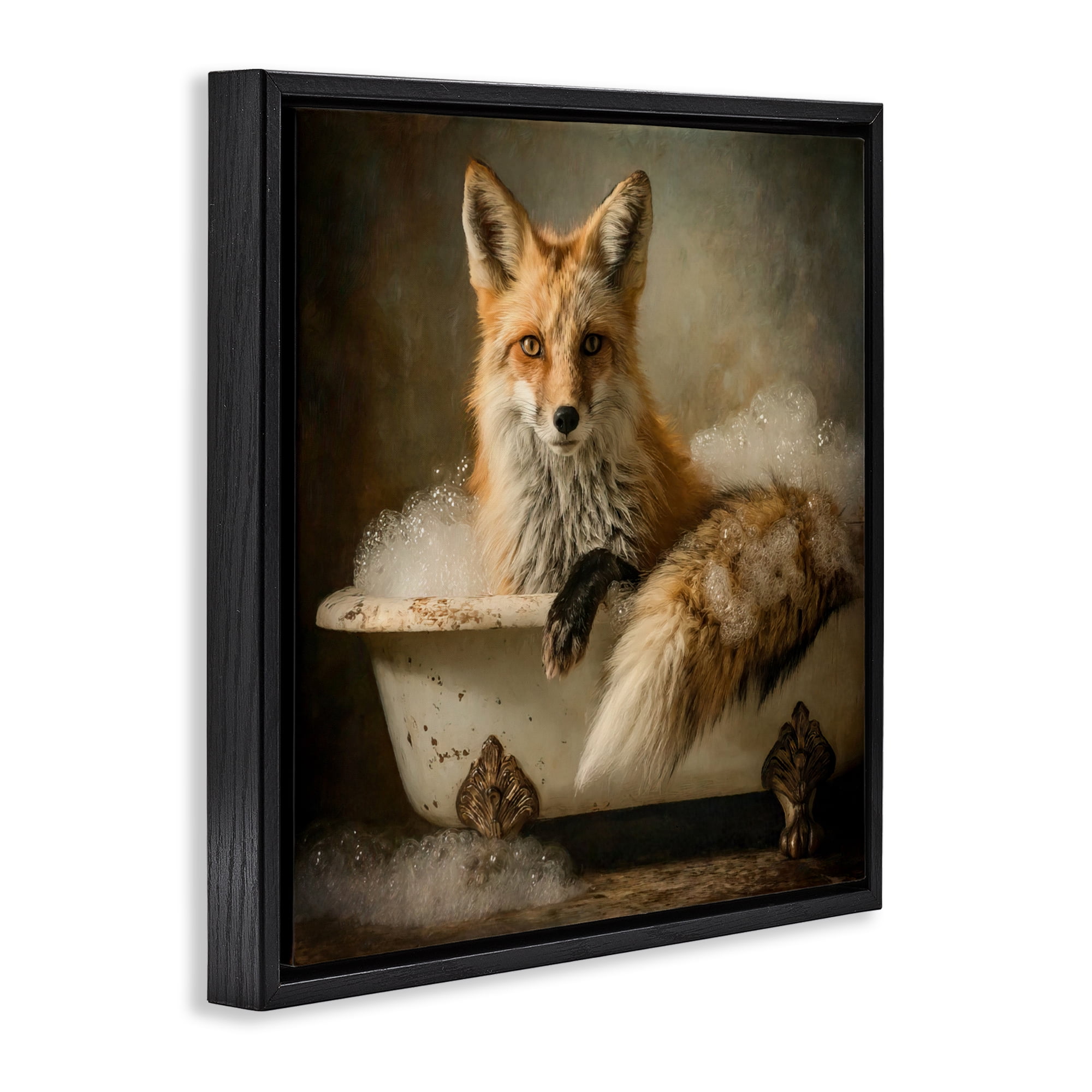 Stupell Industries Red Fox Bubble Bath Black Framed Floater Canvas Wall Art, design by Tina LeCour