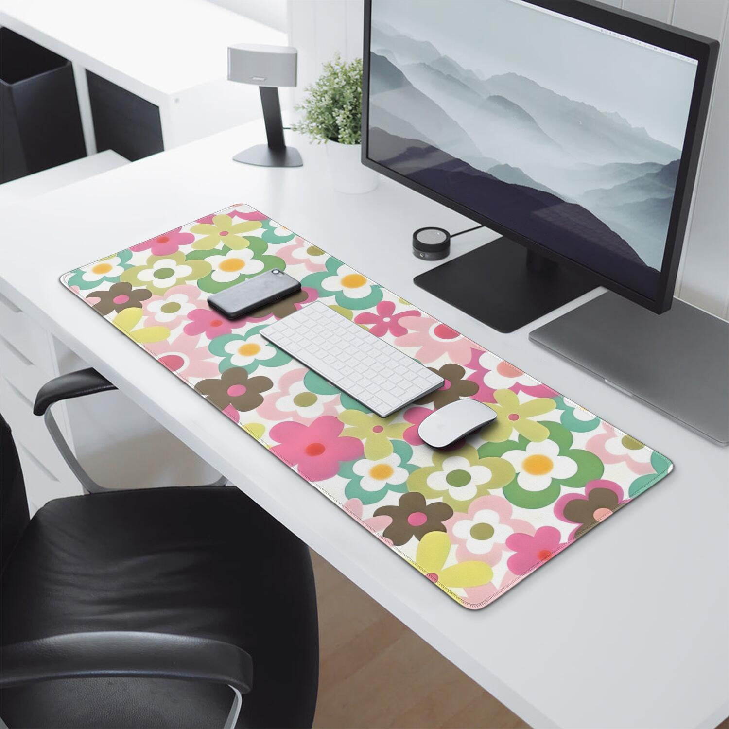 Long Mouse Pads for Desk,Pioneer Flower Floral Print Pattern Desk Mats on Top Of Desks, Desk Mouse Pad Extra Large with 3mm Non-Slip Base and Stitched Edge for Gaming,Office,Work,Home 31.5"x11.8"