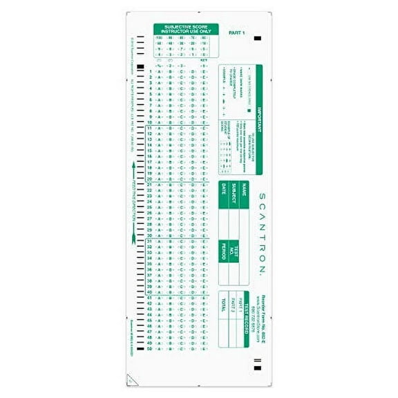 Official Scantron Brand 882-E Answer Sheet. (25 Pack)